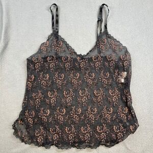 Blush‎ Lace Cami Top Floral Lingerie Sexy Black & Bronze Accents Size L